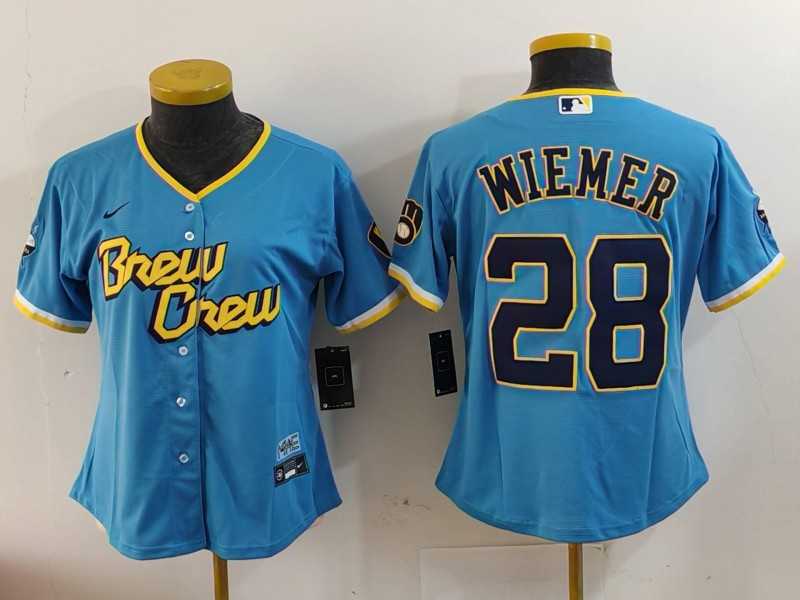 Women%27s Milwaukee Brewers #28 Joey Wiemer Blue 2022 City Connect Cool Base Stitched Jersey